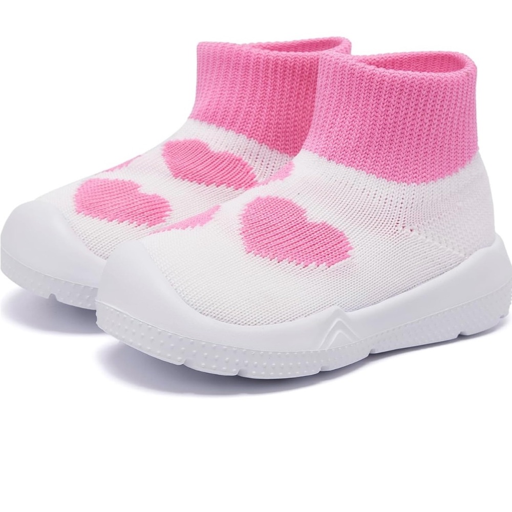 Morendl Kids Pink and White Heart walking sneakers 9-12 months
